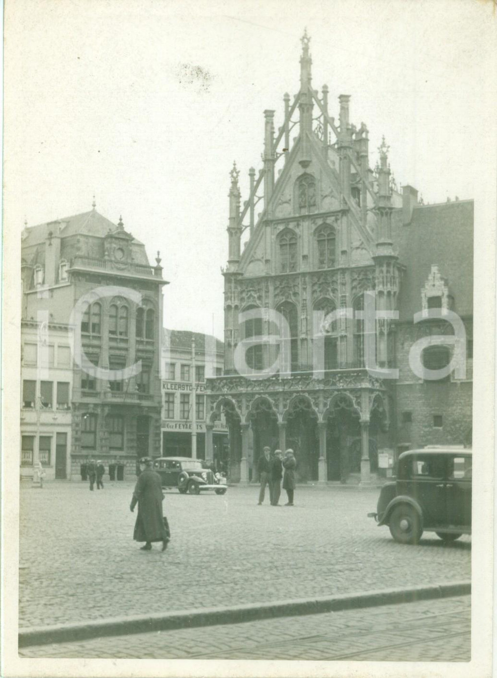 Fotografia d epoca originale 1940 ca MECHELEN BELGIO Scorcio del Palazzo Municipale Fotografia ANIMATA 1