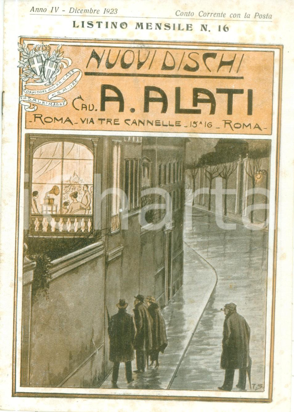 Materiale pubblicitario d’epoca Dicembre 1923 ROMA Ditta Cav. ALATI Canzoni di successo Listino ILLUSTRATO 1