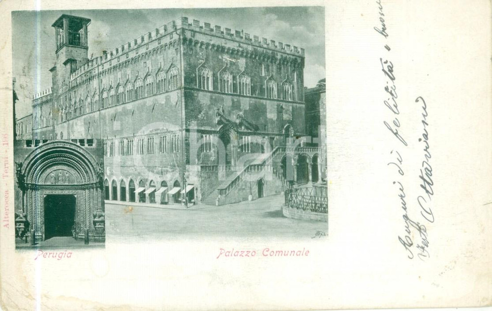 Cartolina originale da collezione 1910 PERUGIA Veduta del Palazzo Comunale Cartolina FP VG 1