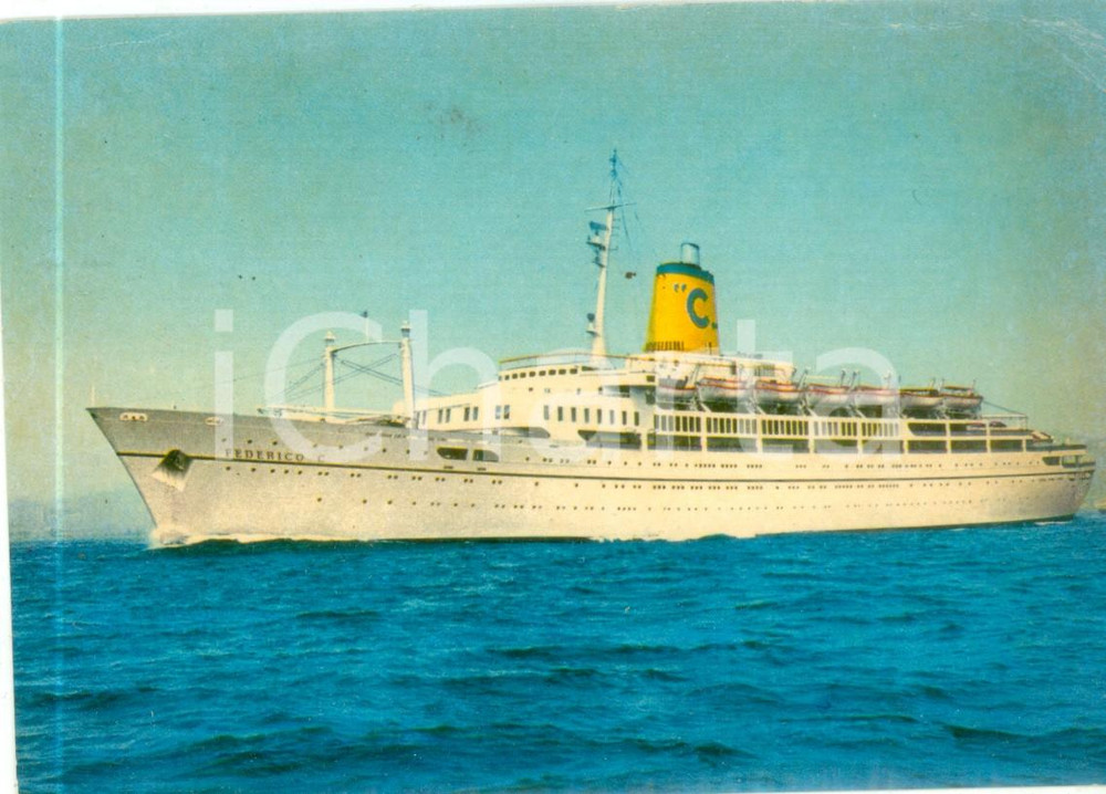 Cartolina originale da collezione 1980 GENOVA Linea C Motonave Federico C. Cartolina RIFILATA FG VG 1