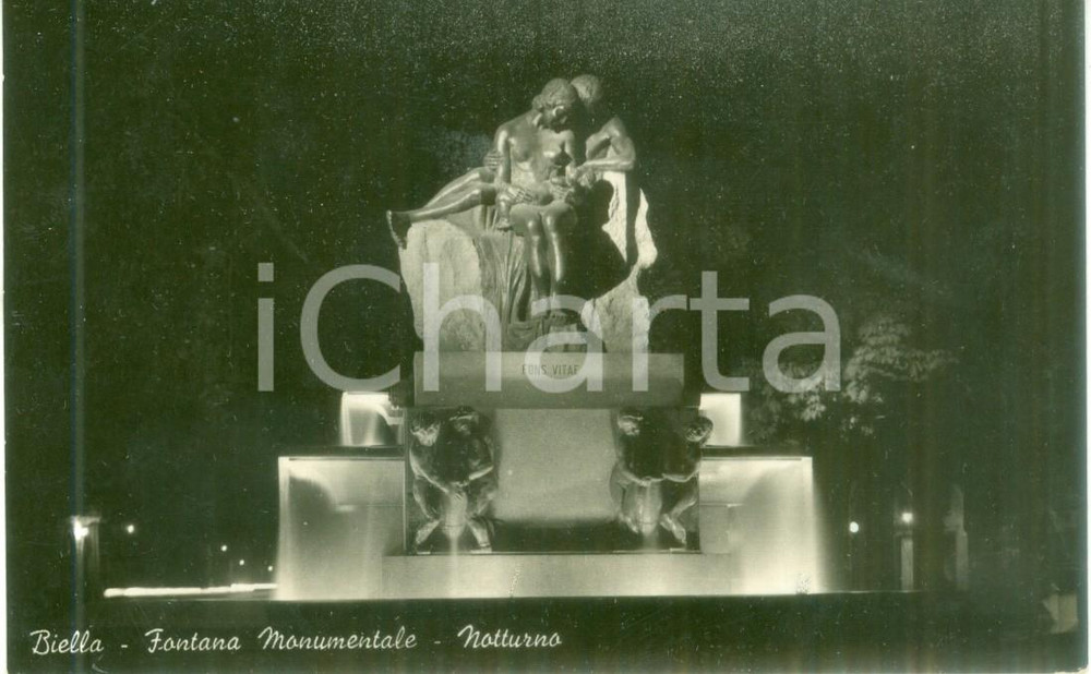 Cartolina originale da collezione 1946 BIELLA Fontana monumentale Notturno Cartolina FP VG 1