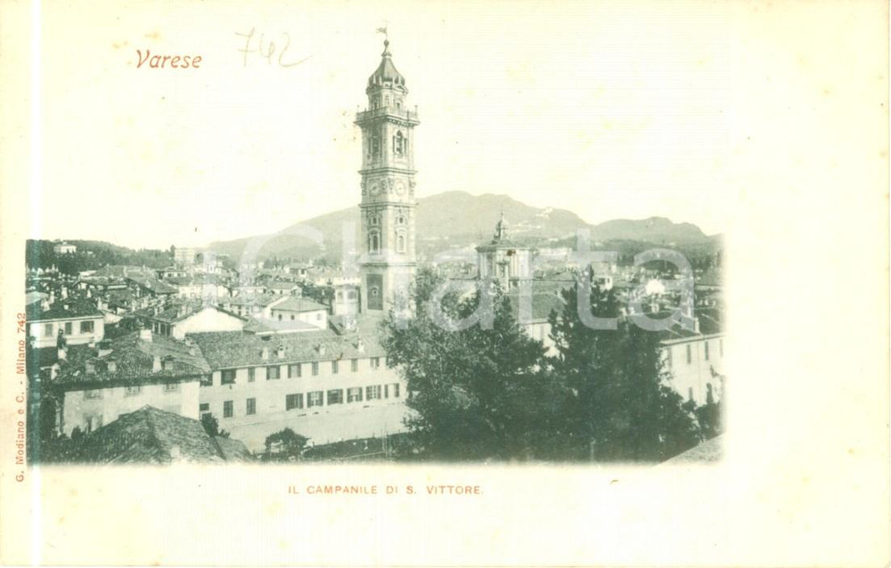 Cartolina originale da collezione 1900 ca VARESE Il campanile di SAN VITTORE Cartolina FP NV 1