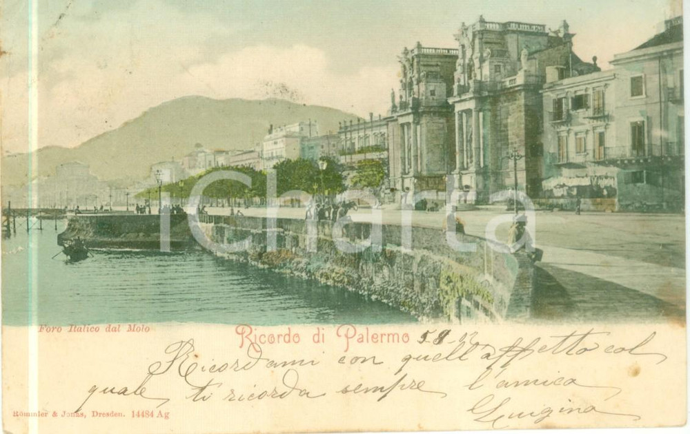 Cartolina originale da collezione 1902 PALERMO Veduta del Foro Italico dal Molo Cartolina FP VG 1