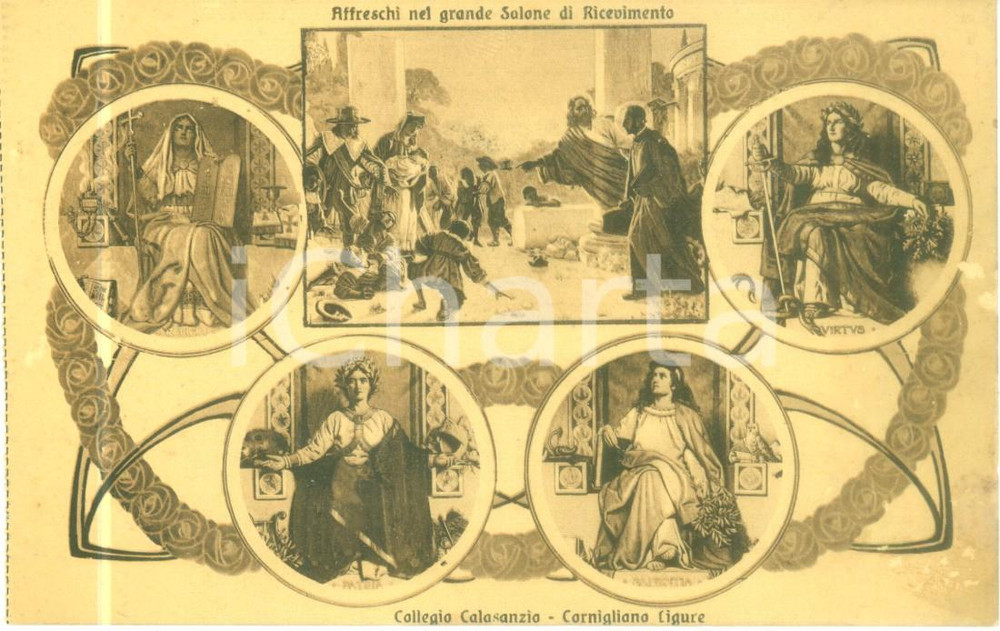 Cartolina originale da collezione 1930 ca GENOVA CORNIGLIANO Vedutine Collegio CALASANZIO Affreschi Cartolina FP 1