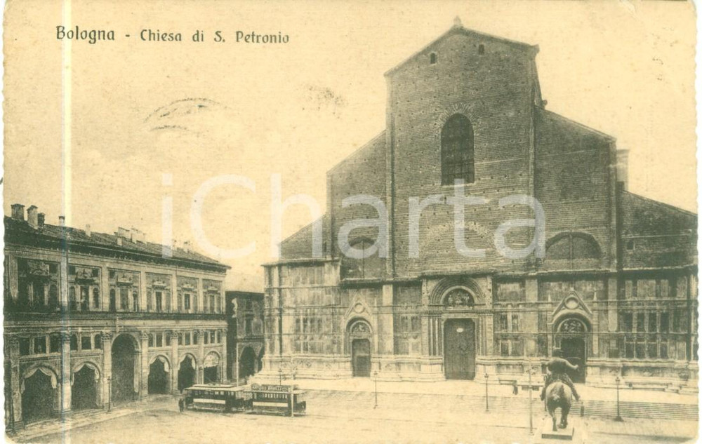 Cartolina originale da collezione 1914 BOLOGNA Chiesa di San Petronio Tram Arturo BARILLI Cartolina FP VG 1