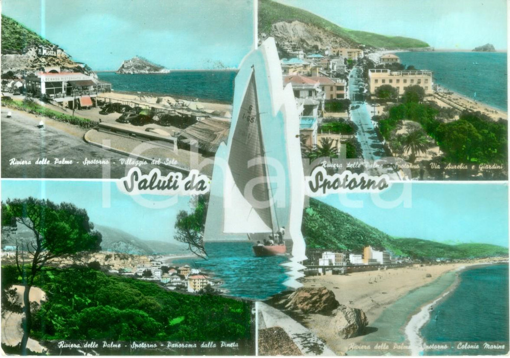 Cartolina originale da collezione 1965 ca SPOTORNO SV Vedutine Riviera delle PALME Cartolina VINTAGE FG VG 1