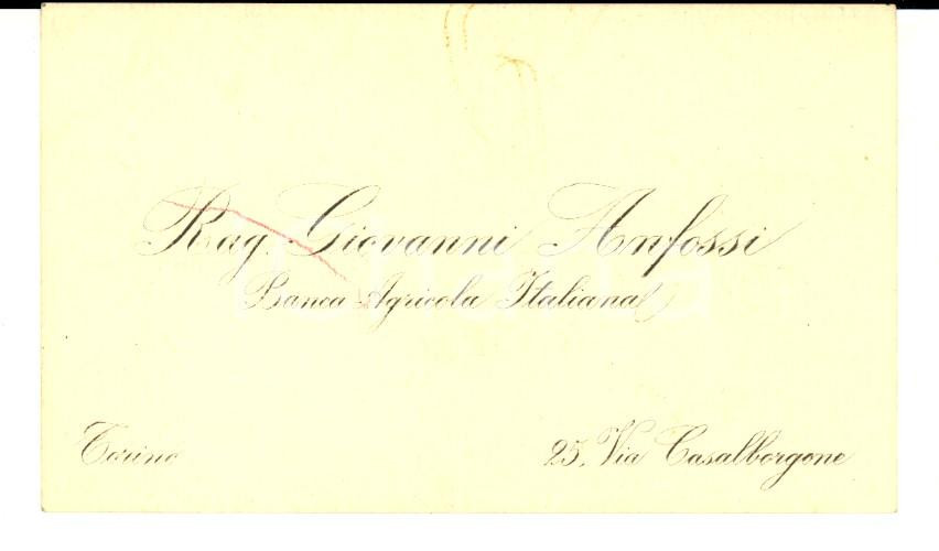 Oggetto da collezione cartaceo 1920 ca TORINO Giovanni ANFOSSI Banca Agricola Italiana Biglietto da visita 1