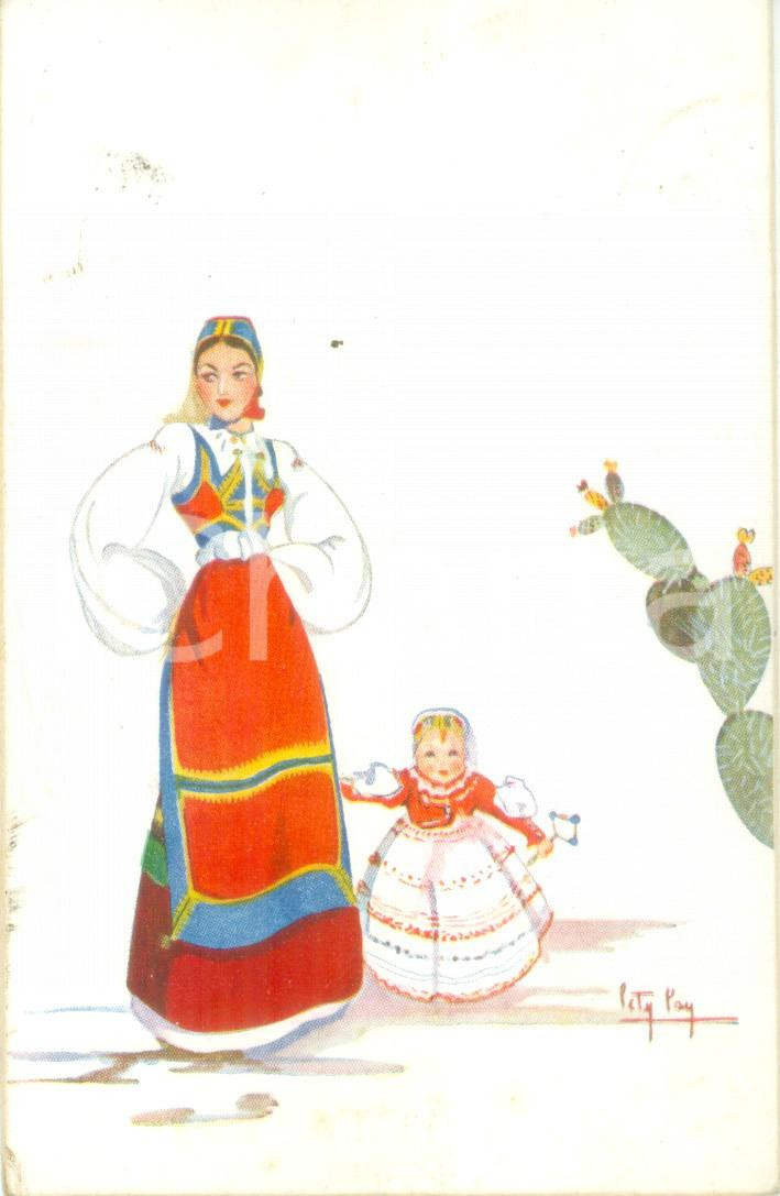 Cartolina originale da collezione 1940 DESULO NU Costumi tradizionali Illustrazione Lety LOY Cartolina FP VG 1