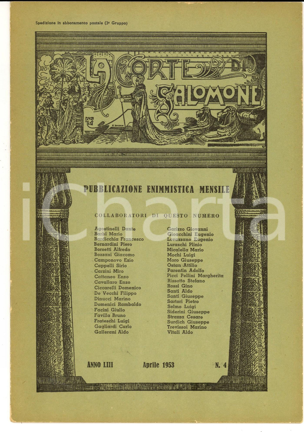 Giornale, rivista storica 1953 LA CORTE DI SALOMONE Pubblicazione enimmistica mensile Anno LIII nÂ°4 1