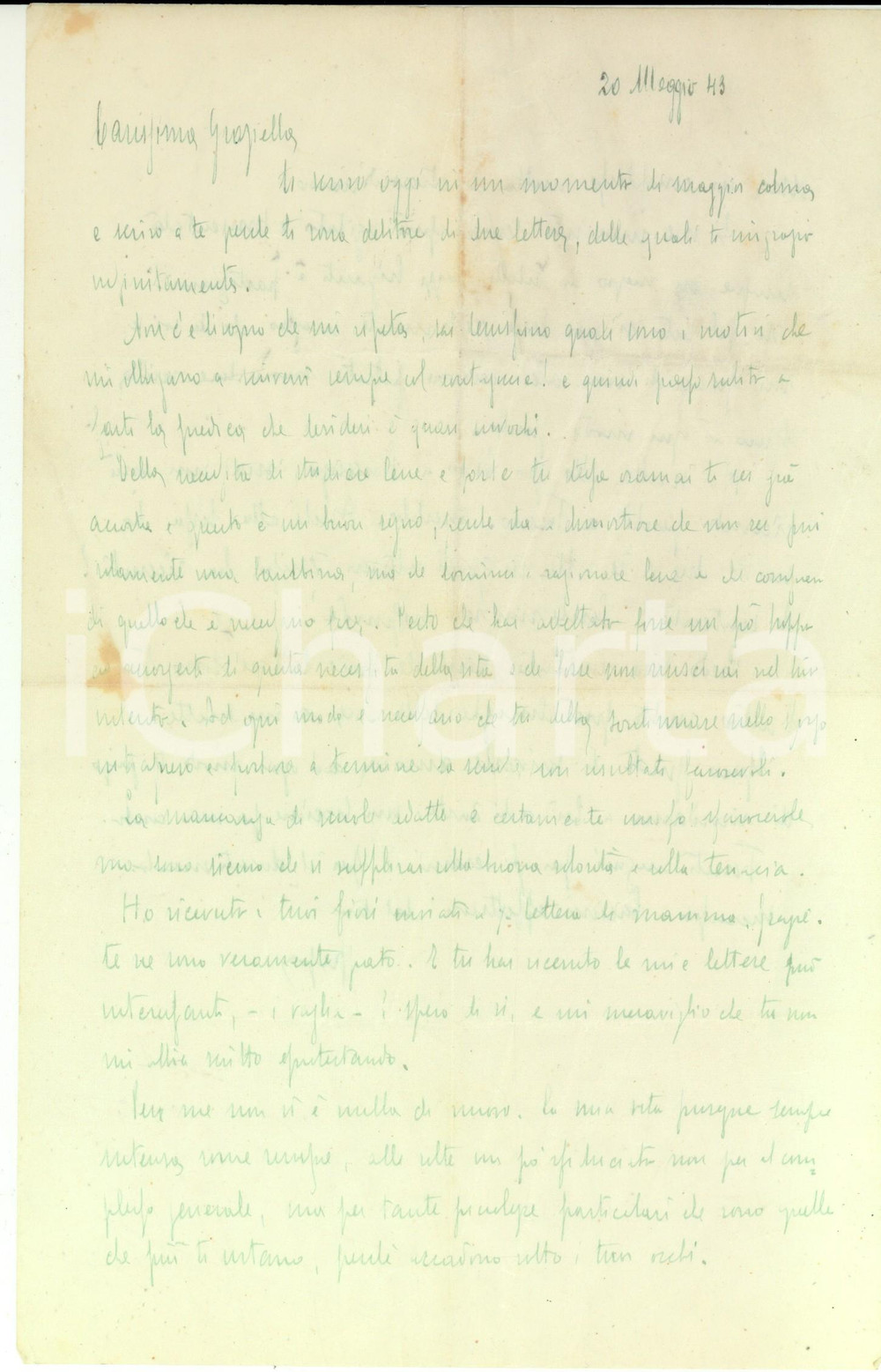 Documento originale, autentico 1943 WW2 Edmondo ZANCHI alla figlia perché cresca e studi Lettera 1