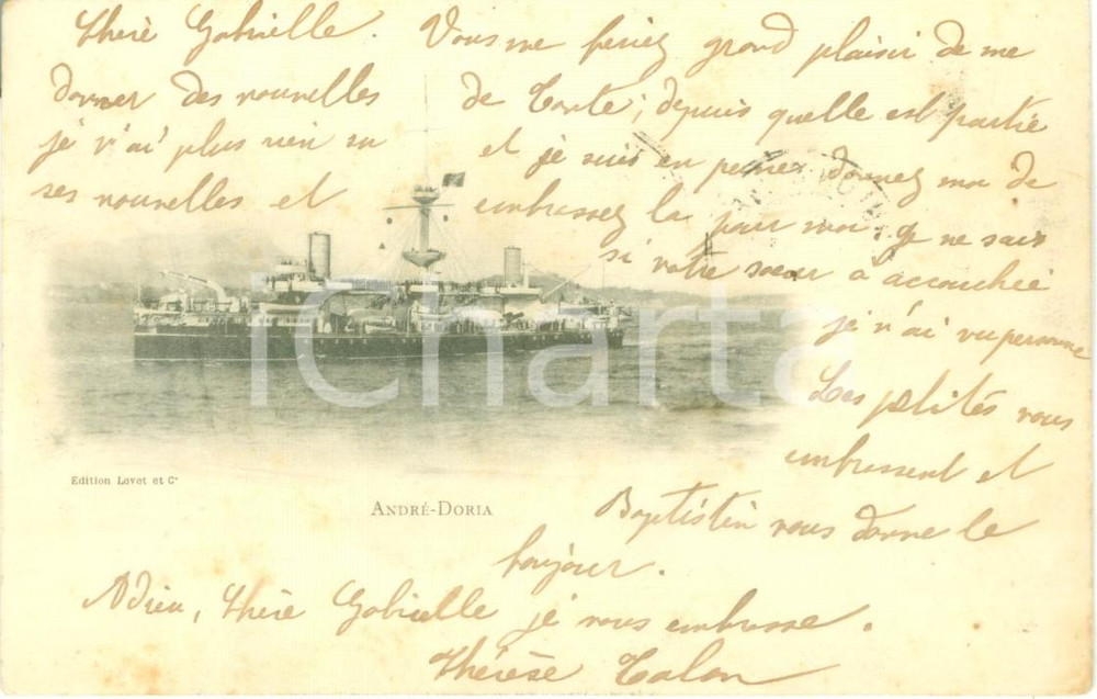 Cartolina originale da collezione 1904 TOULON FRANCE Nave Andrea DORIA Cartolina DANNEGGIATA FP VG 1