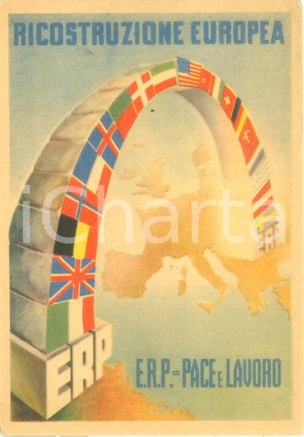 Cartolina originale da collezione 1950 ca ROMA ERP Ricostruzione europea Cartolina ILLUSTRATA FG NV 4 1