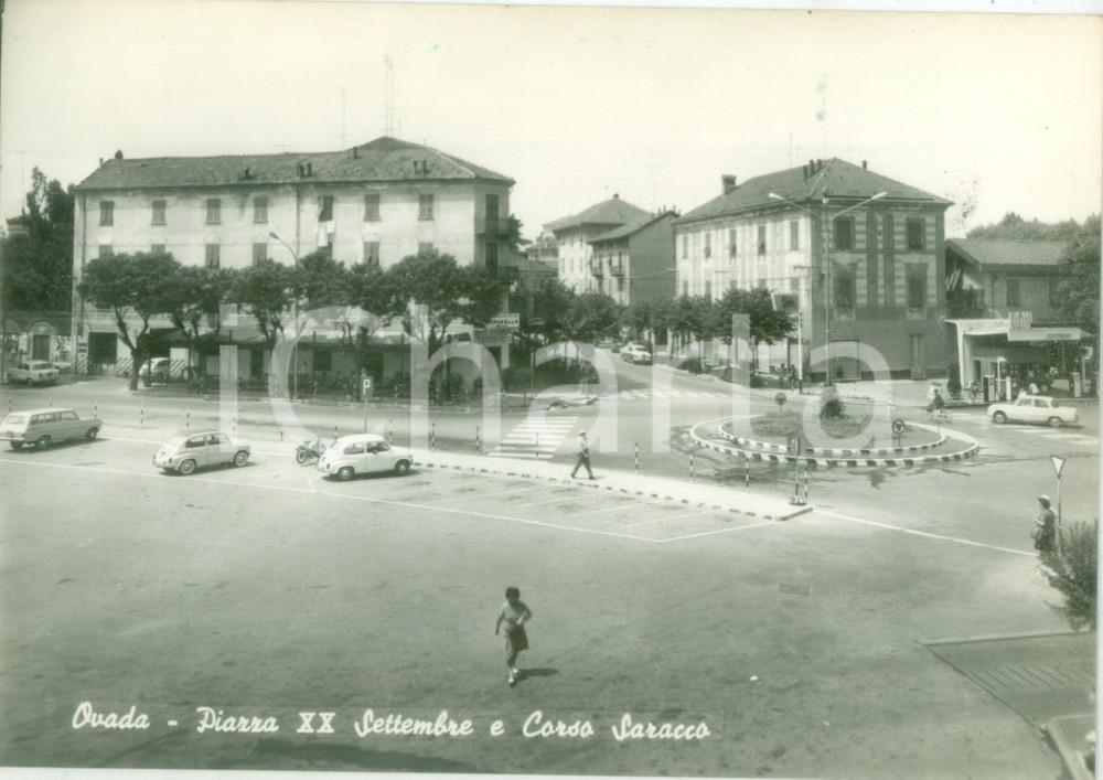 Cartolina originale da collezione 1950 ca OVADA AL Piazza XX Settembre e Corso SARACCO Cartolina ANIMATA FG NV 1