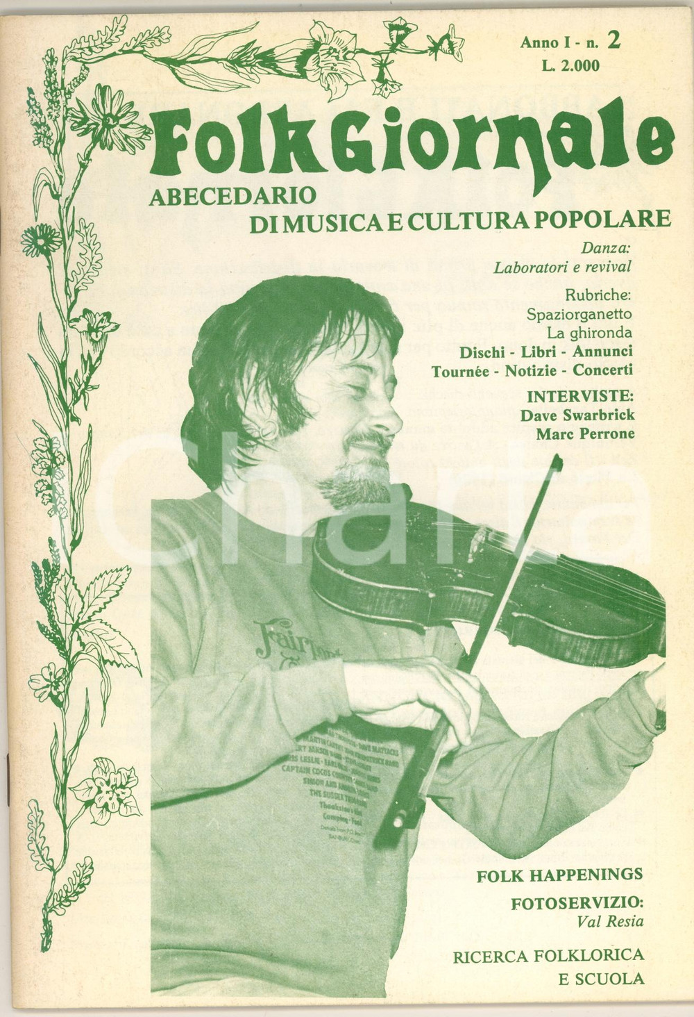 Giornale, rivista storica 1982 FOLKGIORNALE Musica resiana  Dave Swarbrick Rivista anno I nÂ°2 1