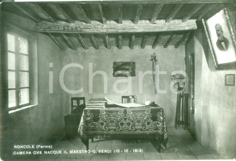 Cartolina originale da collezione 1961 BUSSETO PR Camera ove nacque Giuseppe VERDI a RONCOLE Cartolina FG VG 1