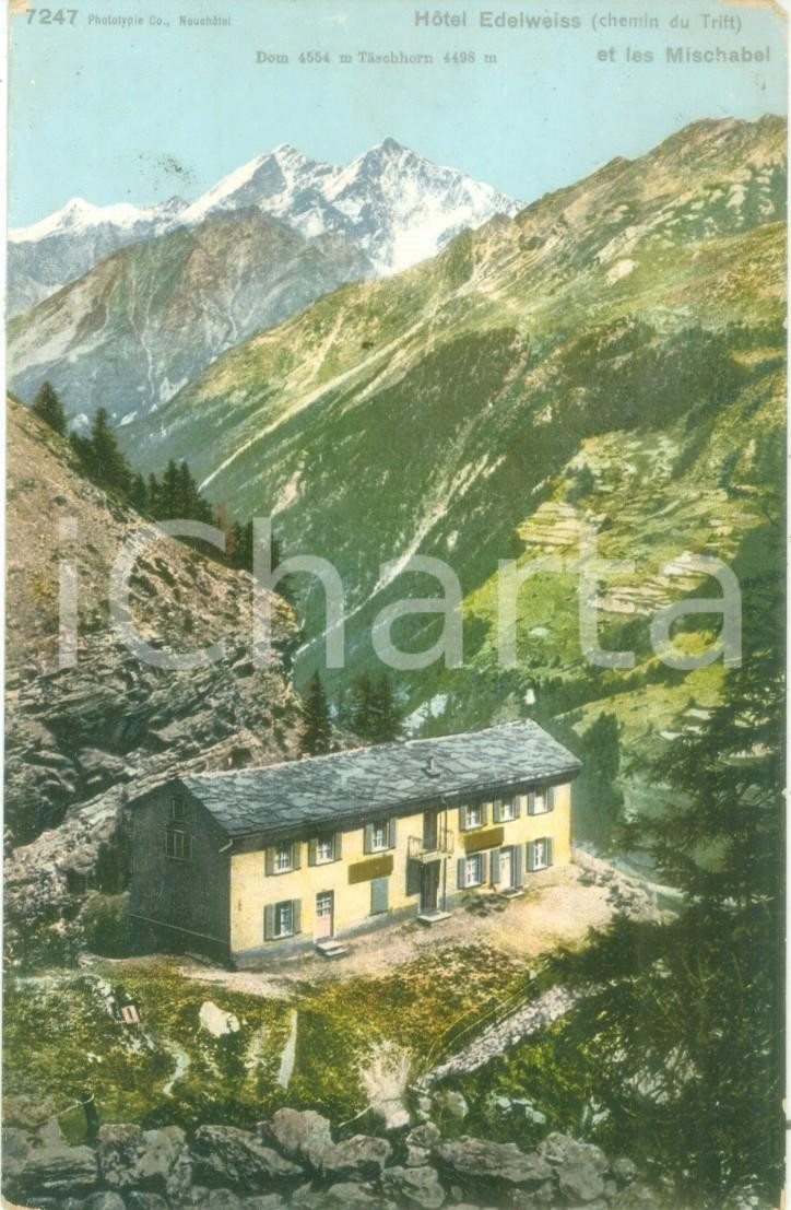 Cartolina originale da collezione 1911 ALPI DEL MISCHABEL SVIZZERA Veduta Hotel EDELWEISS Cartolina FP VG 1