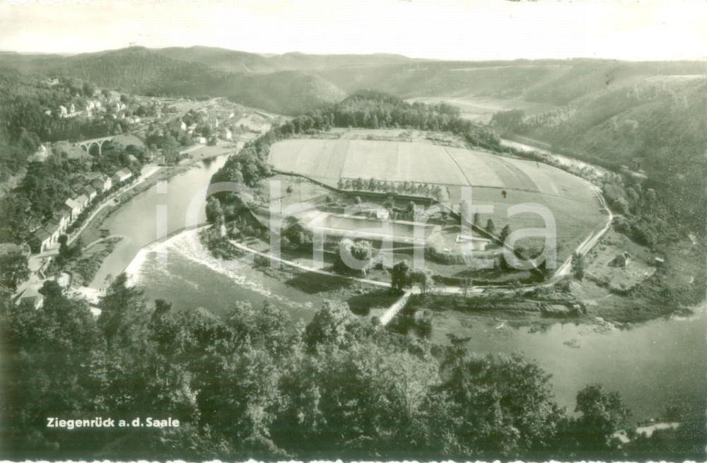 Cartolina originale da collezione 1963 ZIEGENRUCK AN DER SAALE GERMANIA Panorama aereo del fiume Cartolina FP VG 1
