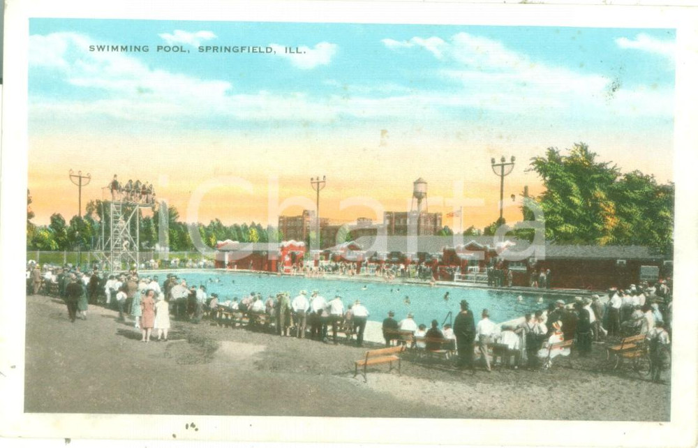 Cartolina originale da collezione 1935 ca SPRINGFIELD, ILLINOIS USA Swimming Pool Cartolina FP NV 1