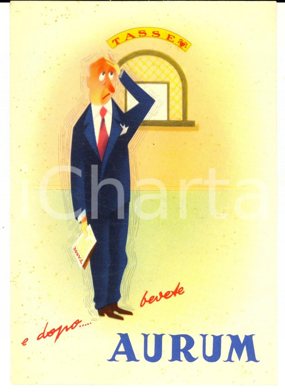 Cartolina originale da collezione 1950 ca PESCARA Distillerie AURUM Liquore dopo le tasse Cartolina ILLUSTRATA FG 1