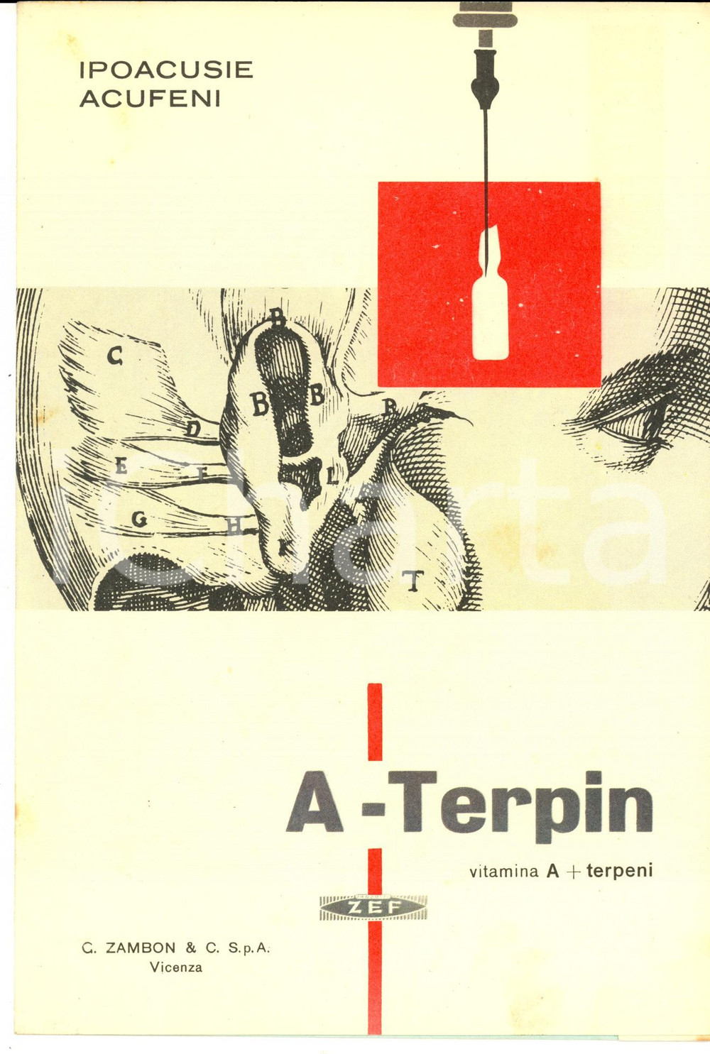 Materiale pubblicitario d’epoca 1956 VICENZA Farmaceutica ZAMBON ATERPIN Ipoacusie Pieghevole mappa SARDEGNA 1