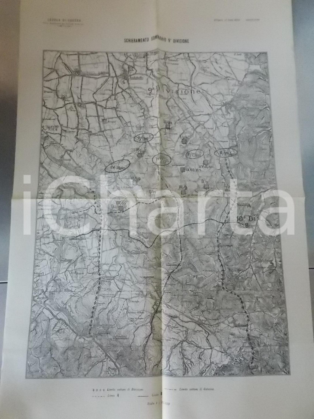 1931 TORINO Scuola di Guerra - Schieramento sommario 9^ Divisione *Mappa