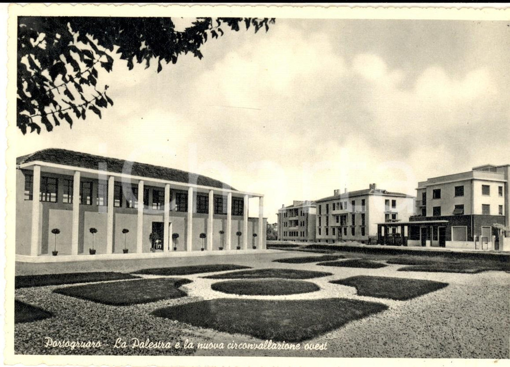 Cartolina originale da collezione 1955 PORTOGRUARO VE Palestra e nuova circonvallazione ovest Cartolina FG 1