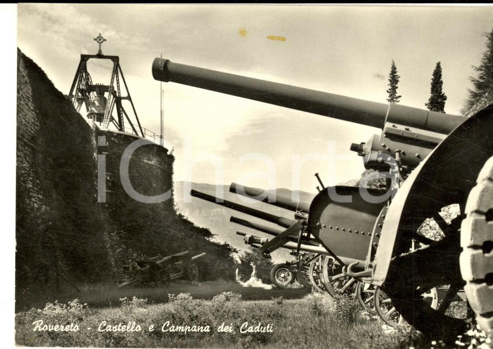 Cartolina originale da collezione 1950 ca ROVERETO TN Castello e campana dei Caduti Cartolina postale FG NV 1