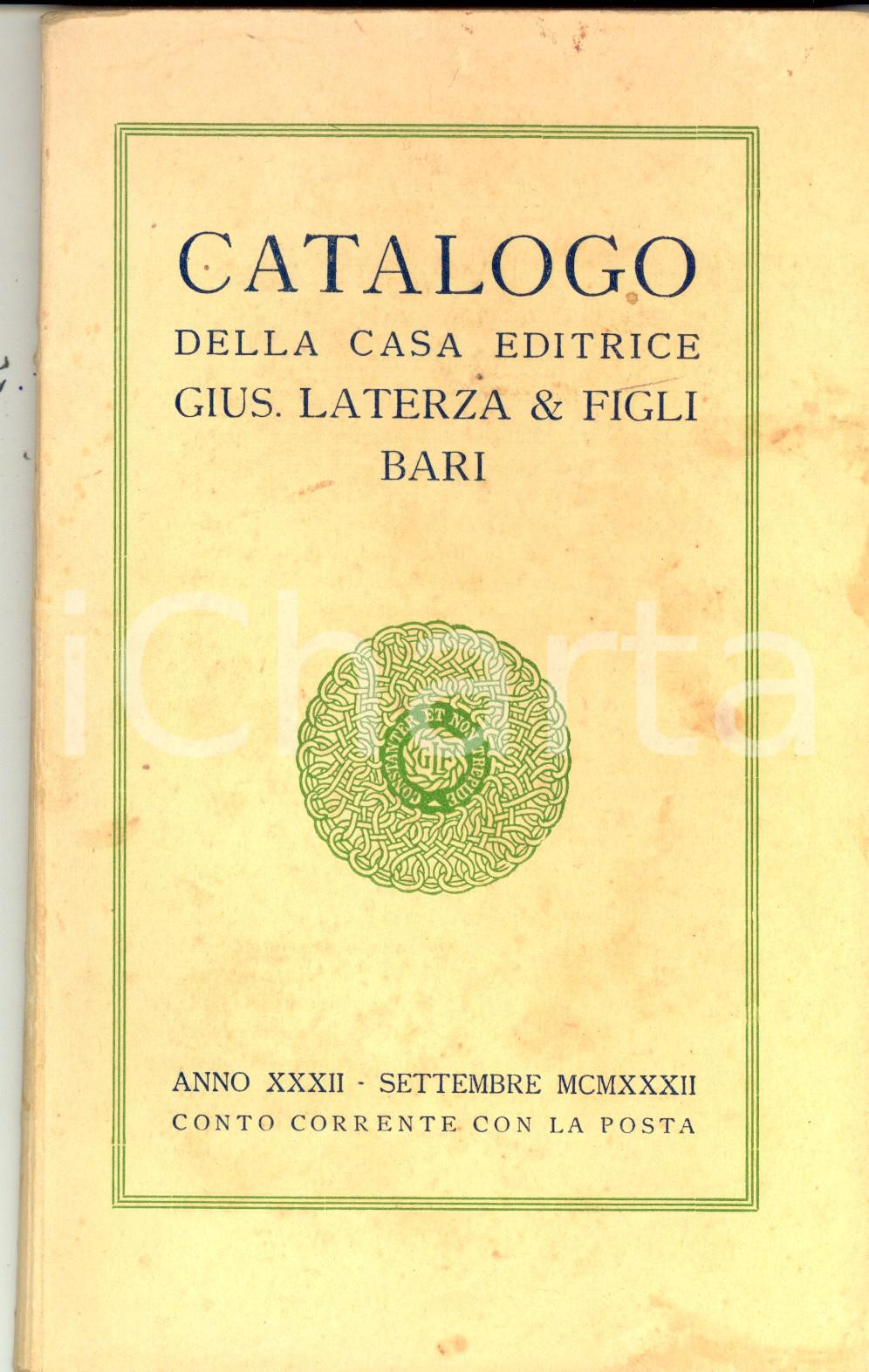 Libro, pubblicazione d epoca 1932 BARI Casa Editrice Giuseppe LATERZA & Figli Catalogo novitÃ  pp.75 1