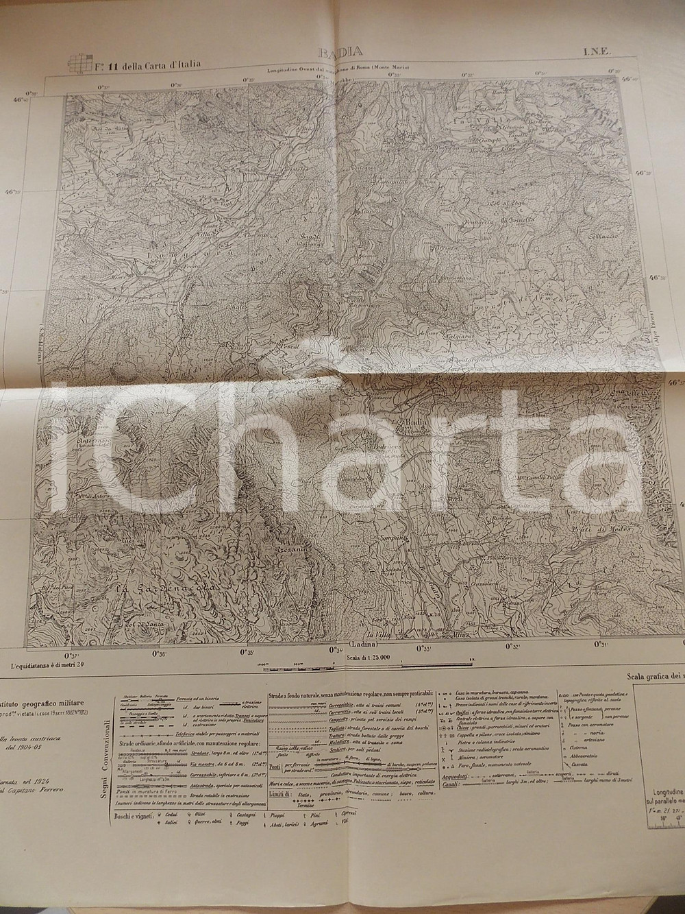 Mappa, planimetria storica 1924 Istituto Geografico Militare CARTA D ITALIA  BADIA Foglio 11 Mappa 60x50 1