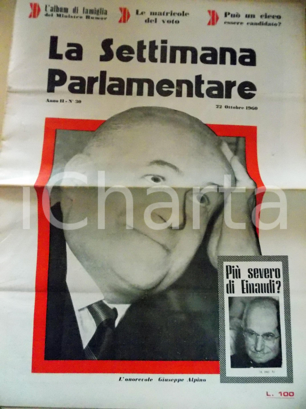 Giornale, rivista storica 1960 LA SETTIMANA PARLAMENTARE Intervista a Giuseppe VEDOVATO Anno II nÂ° 30 1
