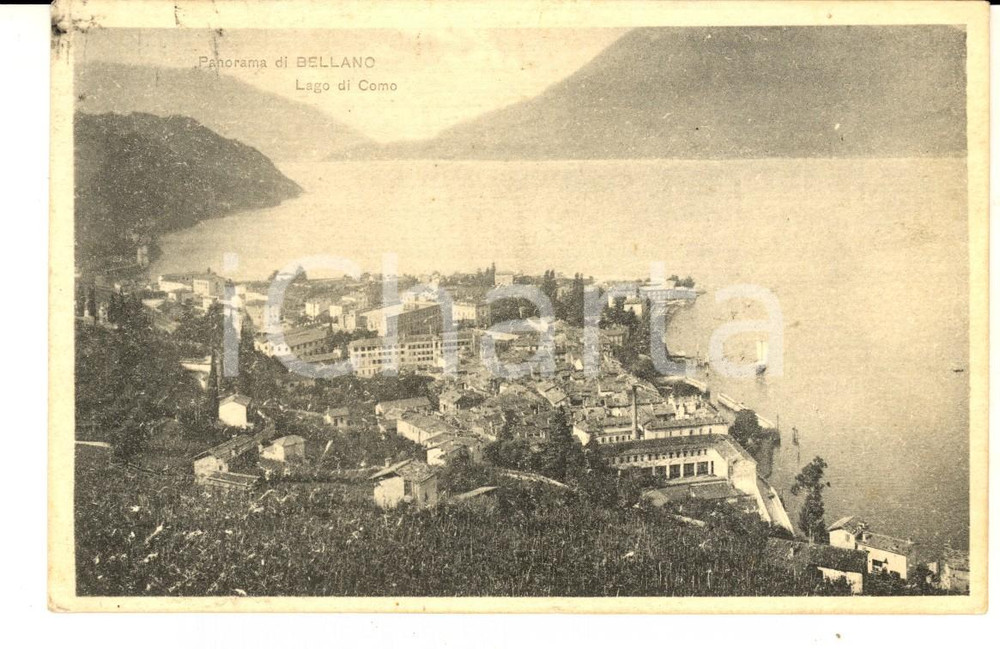 Cartolina originale da collezione 1928 BELLANO LC Panorama del paese con il lago di COMO Cartolina FP VG 1