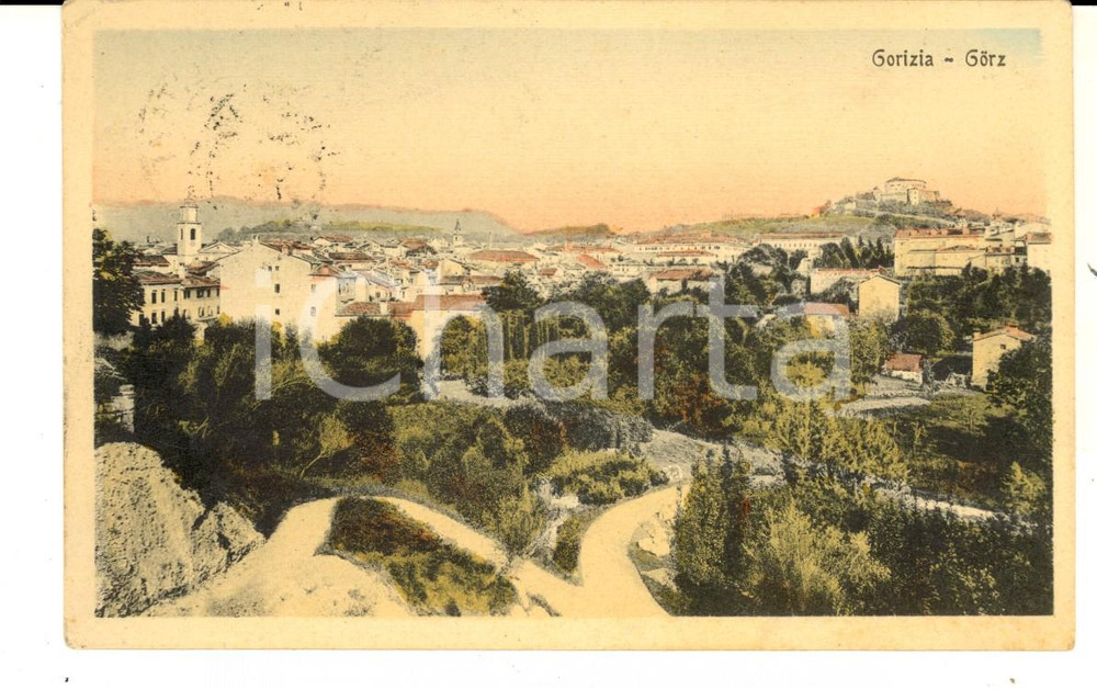 Cartolina originale da collezione 1919 GORIZIA Panorama della città Cartolina postale ILLUSTRATA FP VG 1