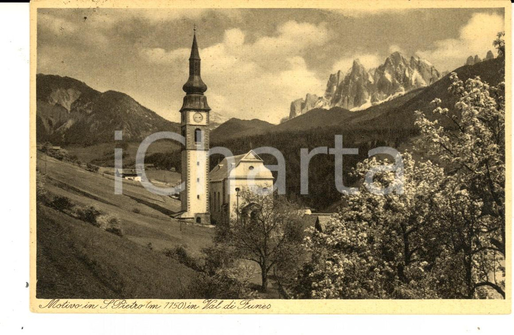 Cartolina originale da collezione 1936 SAN PIETRO DI FUNES BZ Panorama con la chiesa Cartolina postale FP VG 1
