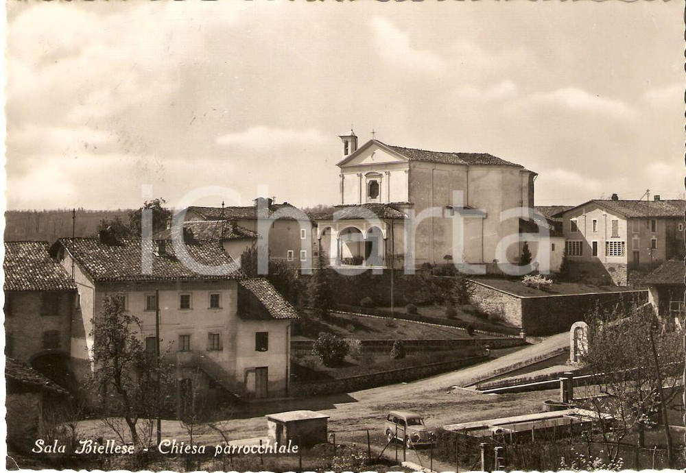 Cartolina originale da collezione 1956 SALA BIELLESE BI Panorama con Chiesa Parrocchiale Cartolina FG VG 1