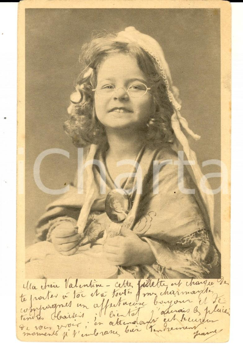 Cartolina originale da collezione 1904 FRANCE Ritratto di bambina con gli occhiali Cartolina VINTAGE CURIOSA FP 1