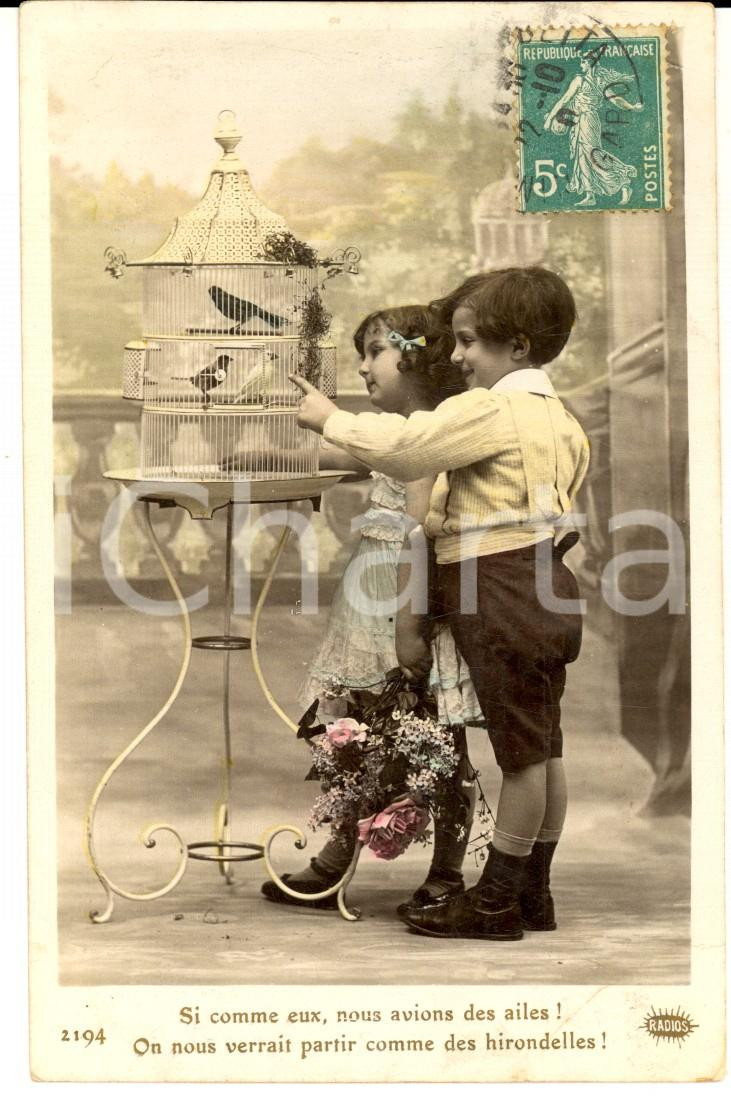 Cartolina originale da collezione 1910 FRANCE ENFANTS Si comme eux, nous avions des ailes! Carte postale VINTAGE 1