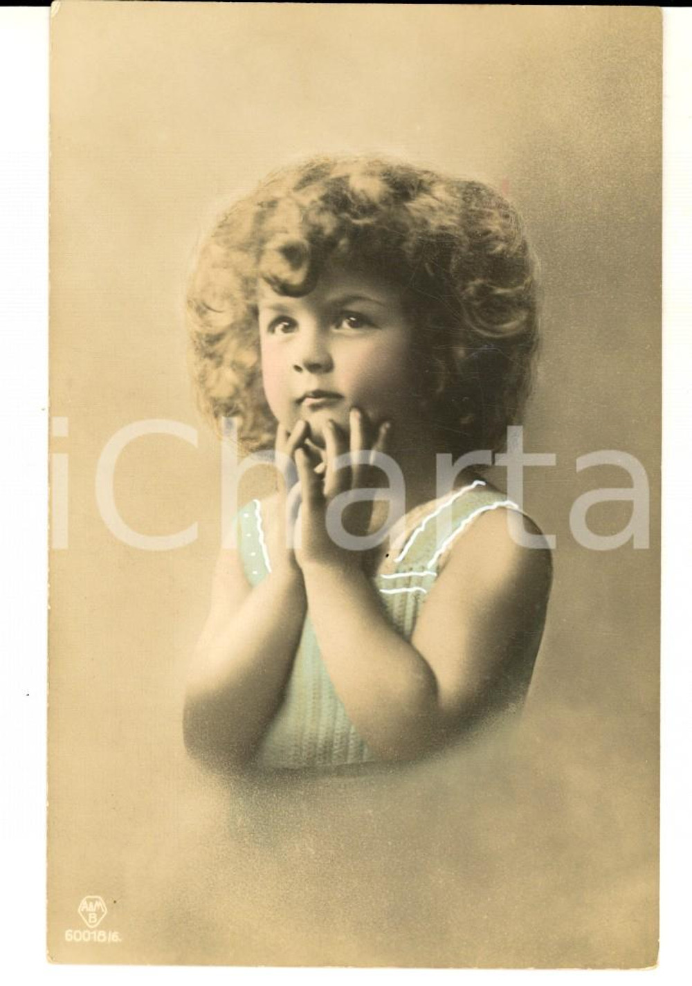 Cartolina originale da collezione 1910 COSTUMI Una bambina pensierosa Cartolina VINTAGE ritocchi a mano FP 1