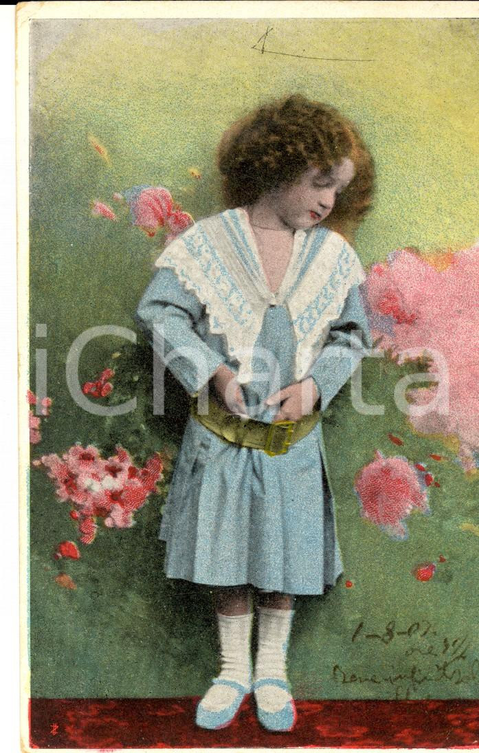 Cartolina originale da collezione 1903 COSTUMI Bambina in abito azzurro Cartolina postale VINTAGE FP VG 1