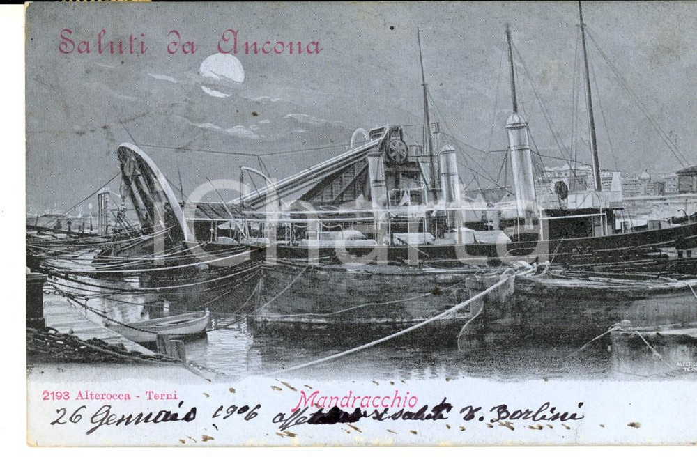 Cartolina originale da collezione 1906 ANCONA Mandracchio con battelli da pesca Cartolina VINTAGE FP 1
