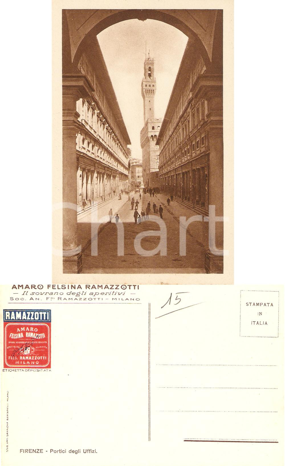 Cartolina originale da collezione 1940 ca FIRENZE Portici degli Uffizi  Amaro Felsina RAMAZZOTTI Cartolina FP VG 1