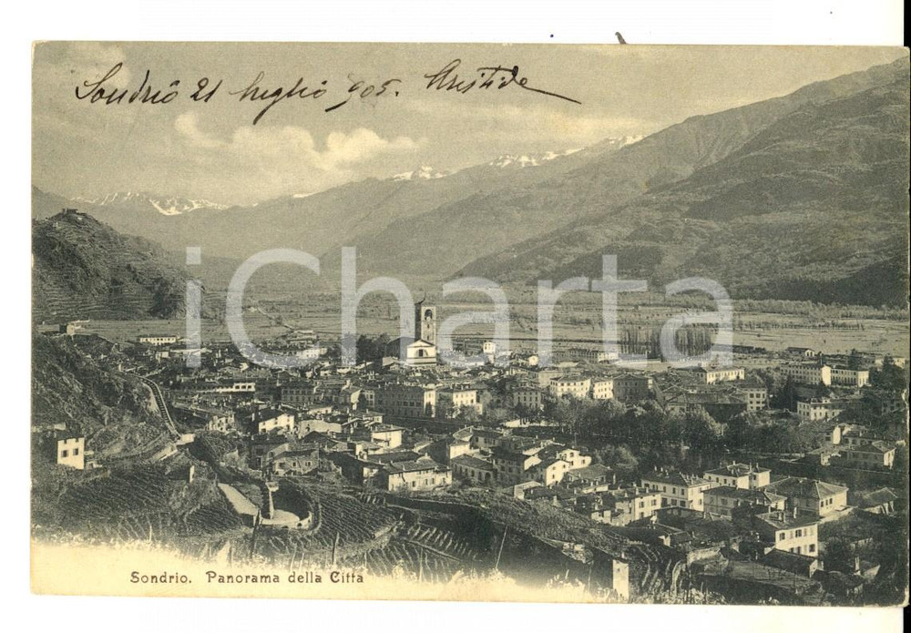 Cartolina originale da collezione 1905 SONDRIO Panorama Autografo Aristide BIGLIONE DI VIARIGI su cartolina 1
