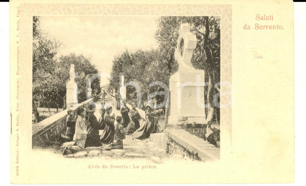 Cartolina originale da collezione 1900 ca Sorrento NA Allée du Deserto – La preghiera Cartolina animata FP VG 1