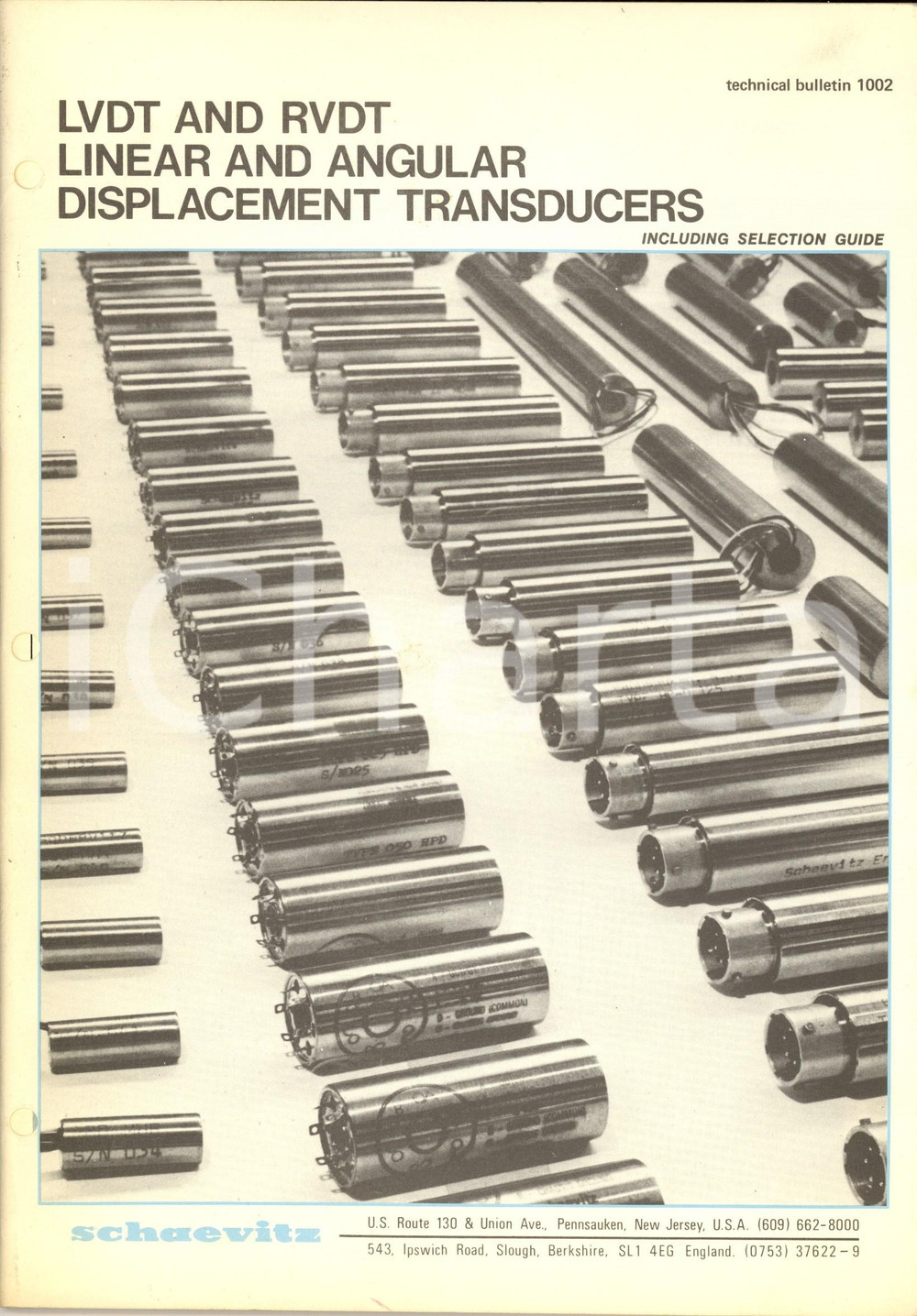 Materiale pubblicitario d’epoca 1977 PENNSAUKEN USA SCHAEVITZ Linear displacement transducers Bulletin 1