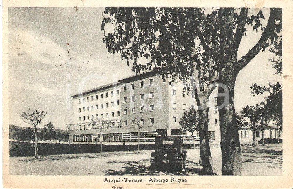 Cartolina originale da collezione 1948 ACQUI TERME Auto parcheggiata davanti ad Albergo REGINA Cartolina FP VG 1