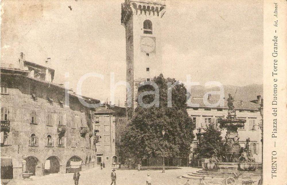 1916 TRENTO Torre Grande e Piazza del Duomo *Cartolina ANIMATA FP VG  CONDIZIONI: FAIR    originale e autentica 1