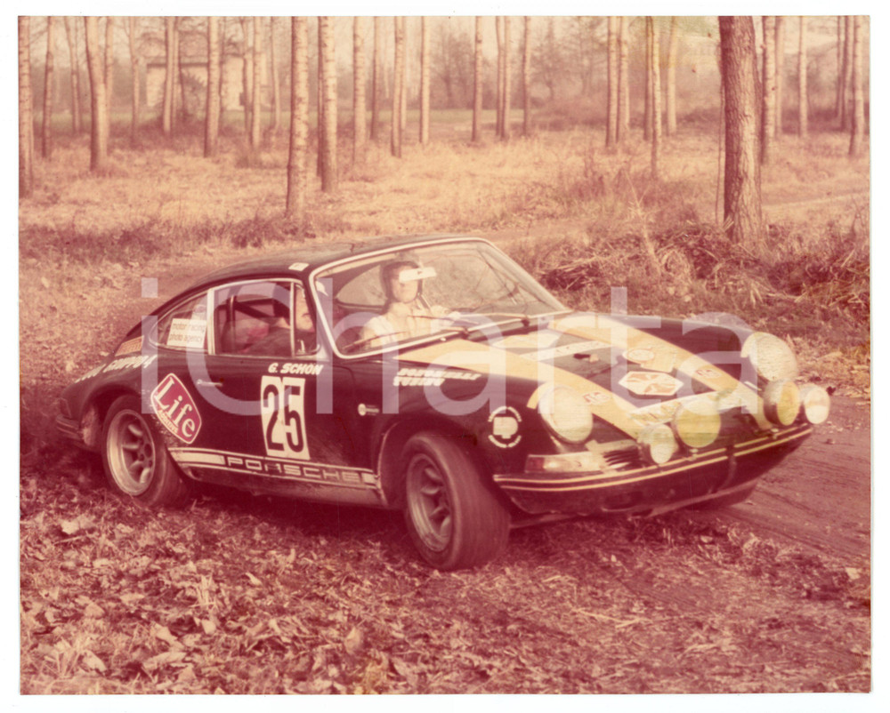 Fotografia d epoca originale 1975 ca RALLY Pilota Giorgio SCHON a bordo della PORSCHE 911 Foto 1