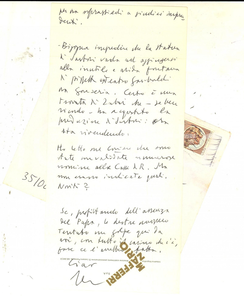 Autografo originale 1981 FUTURISMO PADOVA Giorgio PERISSINOTTO PERI su statua al teatro Autografo 1