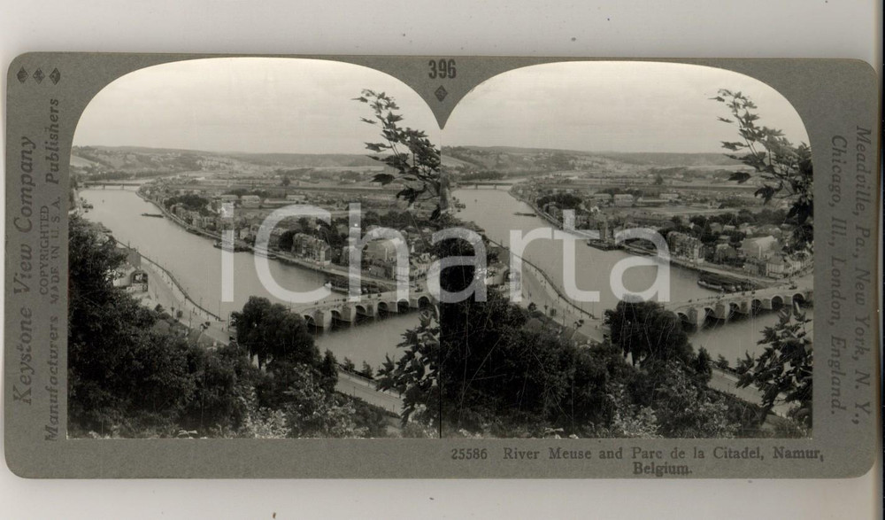 Fotografia d epoca originale 1930 ca NAMUR BELGIUM River Meuse and Parc de la Citadel Stereoview KEYSTONE 1