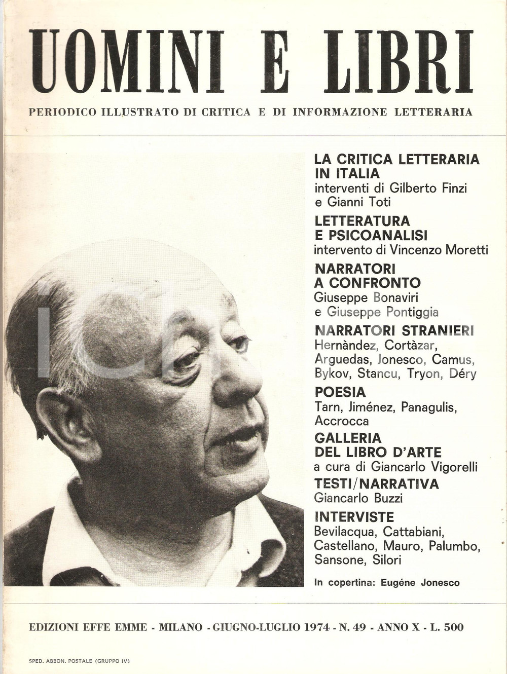 Giornale, rivista storica 1974 UOMINI E LIBRI n.49 Vincenzo MORETTI Letteratura e psicoanalisi Rivista 1