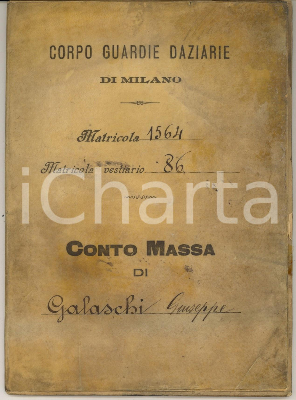 Documento originale, autentico 19031915 MILANO Corpo Guardie Daziarie  Conto massa Giuseppe GALASCHI 1